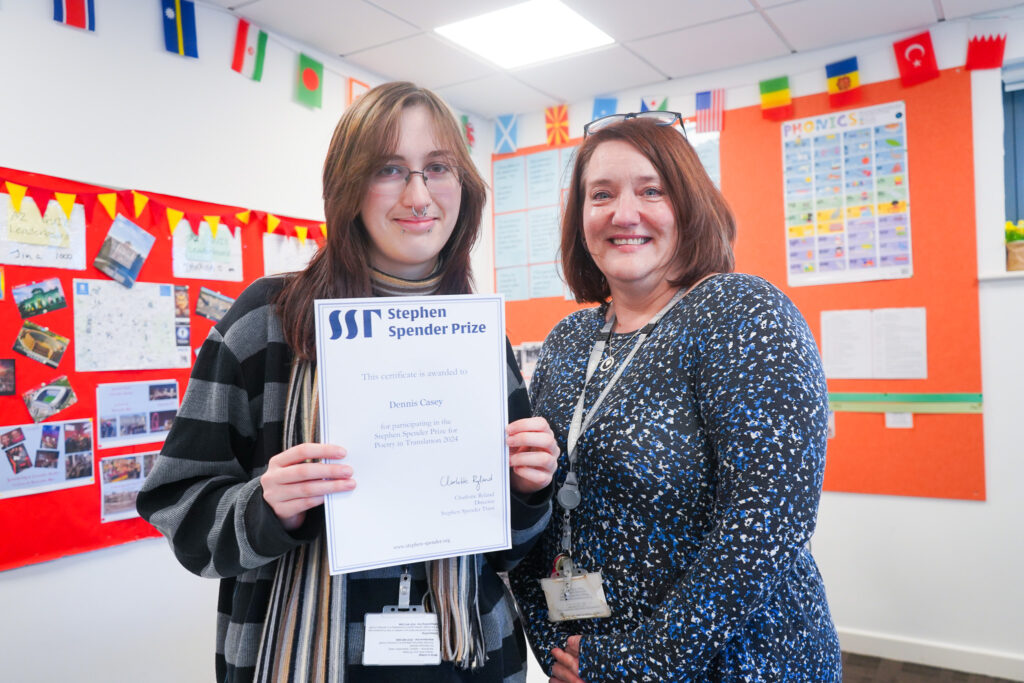 Cadbury Sixth Form College learner, Dennis Casey, and Principal Lydia Maher