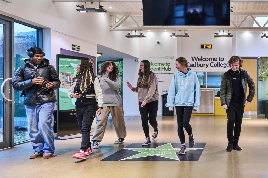 Students walking in hub