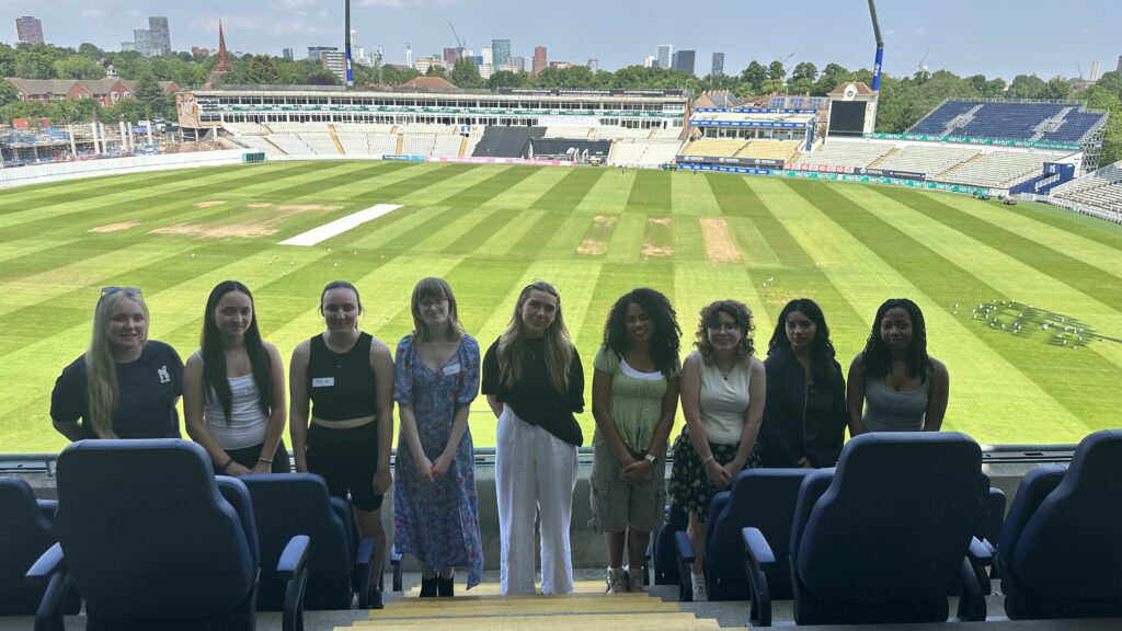 Media students at Edgbaston with Lara Davies