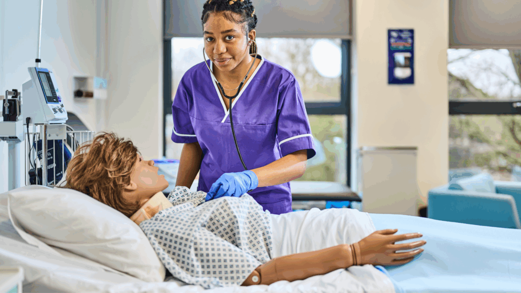 Health student demonstrating on patient